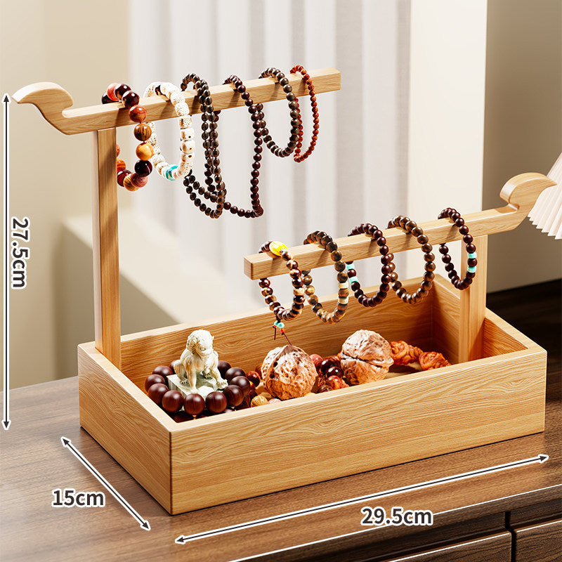 Wooden Two-Tier Bracelet Display and Jewelry Organizer Tray with Storage Box