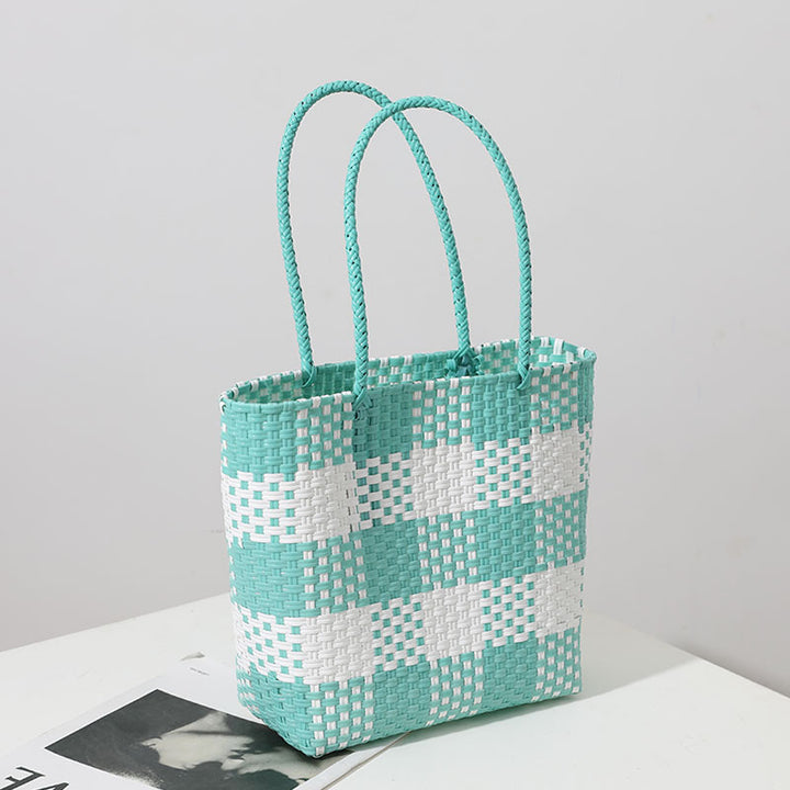 Handmade basket bag in modern check pattern Kalsten