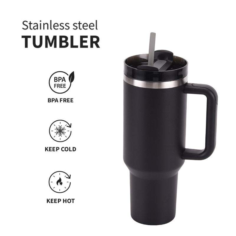 Stainless Steel Insulated Travel Tumbler With Ergonomic Handle And Bpa-Free Straw Lid