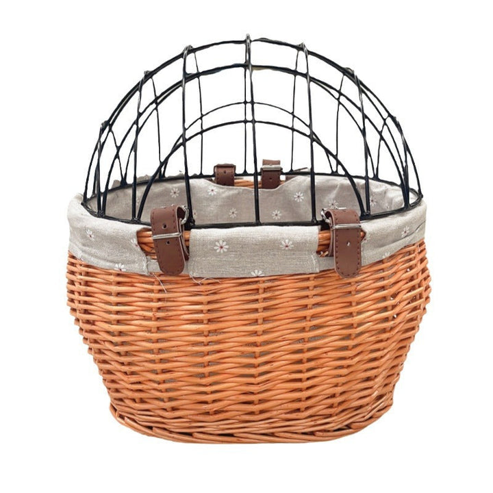 wicker bicycle pet carrier with removable washable liner and reinforced lockable metal dome Kalsten