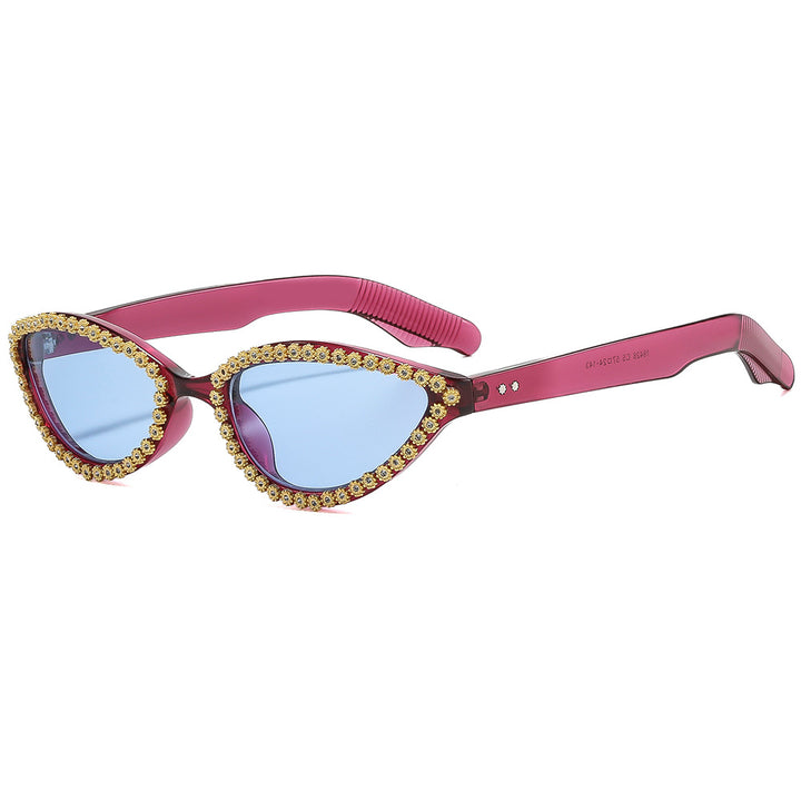 Ladies Glamorous Cat-Eye Sunglasses with Sparkling Flower Accents Kalsten
