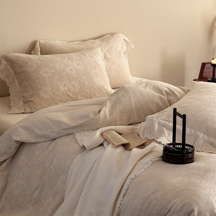 Bedding set made of cotton-linen with delicate jacquard texture and lace border
