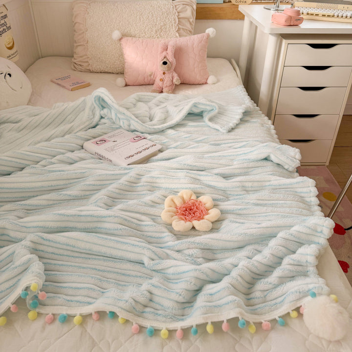 Textured Pom-Pom Throw Blanket