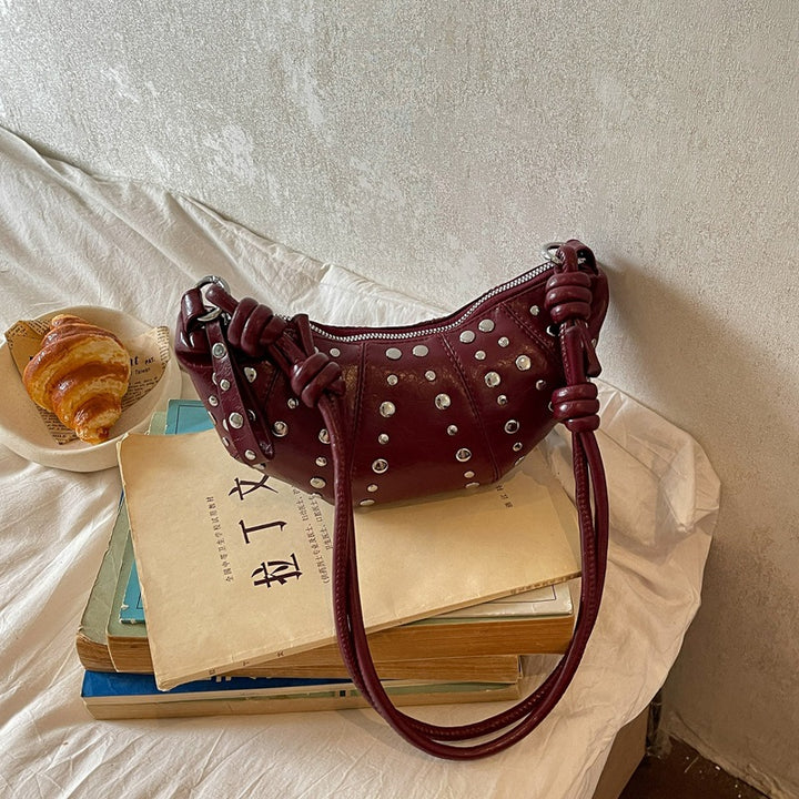 Studded Textured Leather Handbag