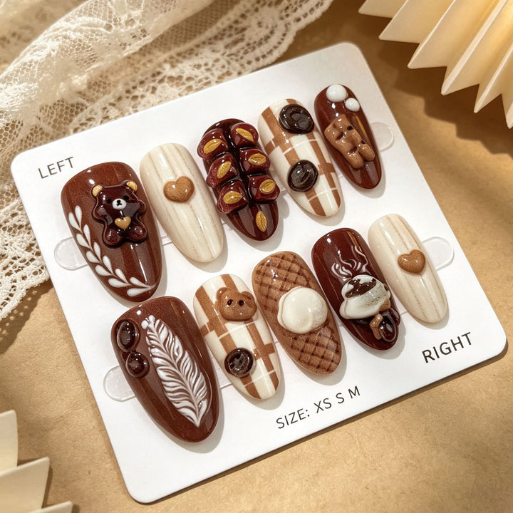 Themed Bear and Heart Press-On Nail Art Set