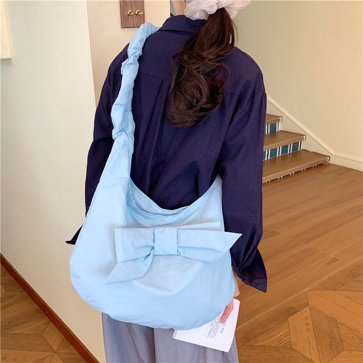 Elegant Bow-Embellished Slouchy Shoulder Bag