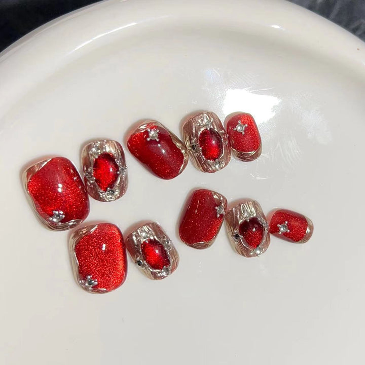 Elegant Press-On Nail Set with Artistic Metallic Design Kalsten