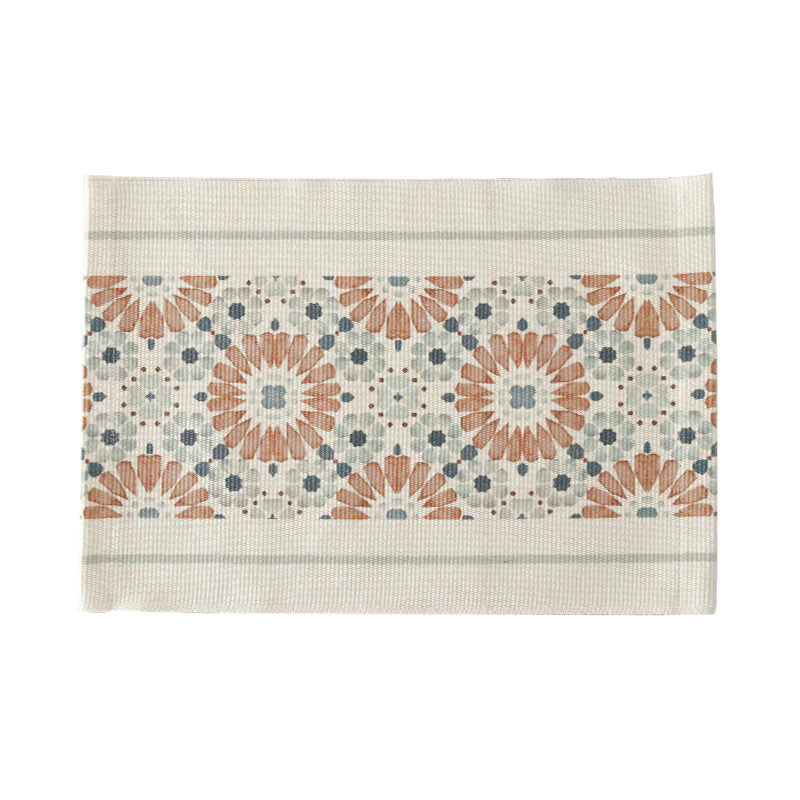 Woven rectangular table set made of cotton blend with central diamond band