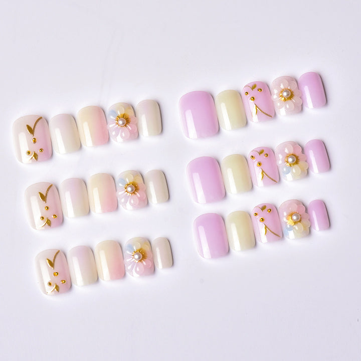 Floral-Themed Press-On Nail Art Set with Pearl Embellishments Kalsten