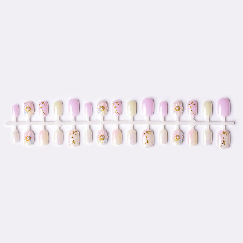 Floral-Themed Press-On Nail Art Set with Pearl Embellishments Kalsten