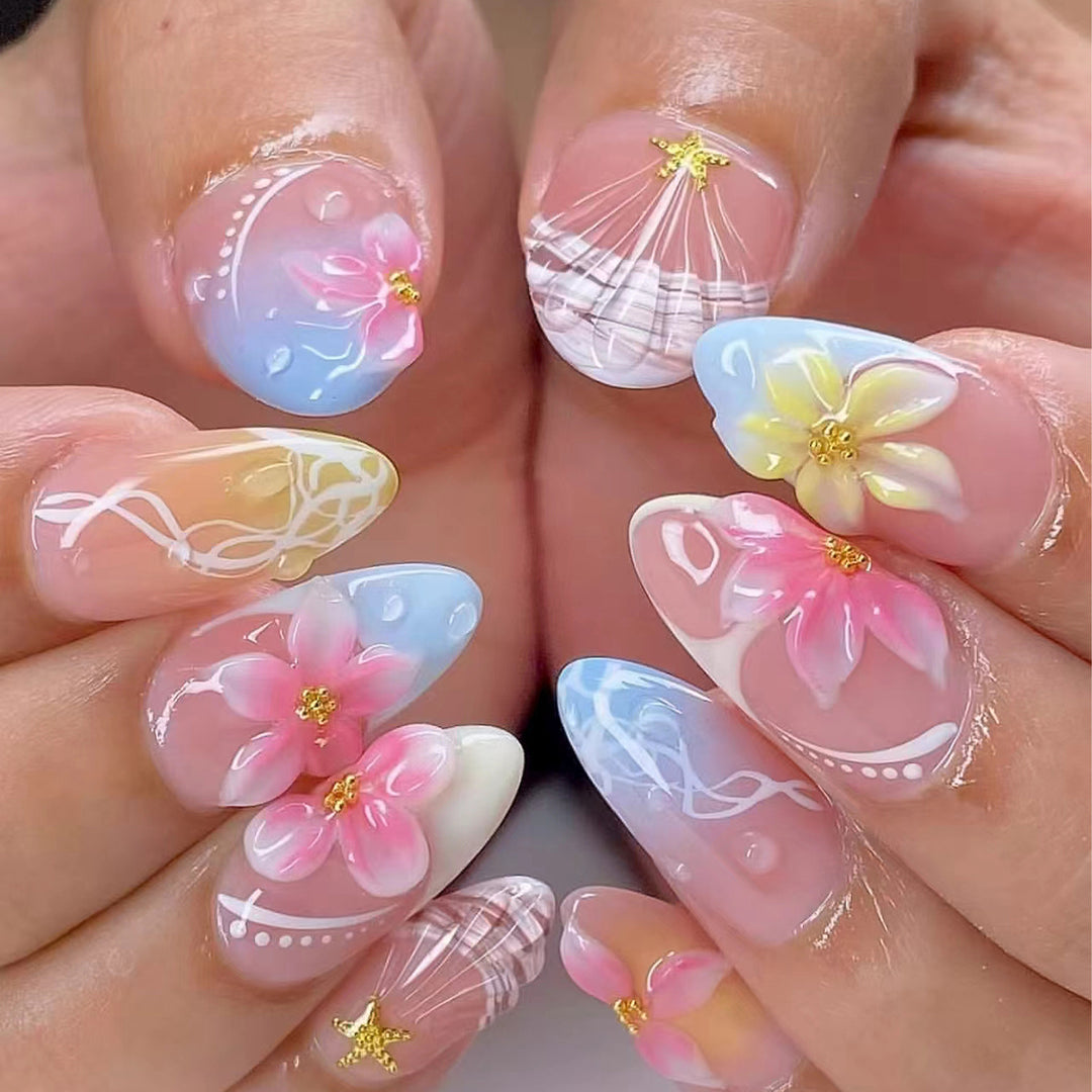 Artistic Floral-Themed Press-On Nail Art Set