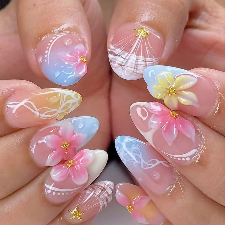 Artistic Floral-Themed Press-On Nail Art Set