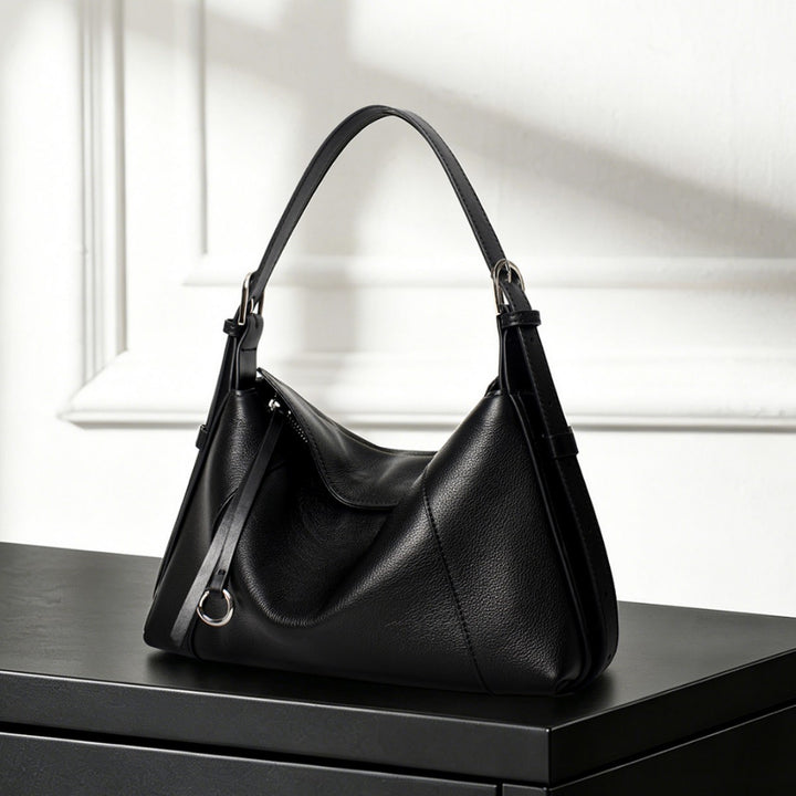 Leather Shoulder Hobo Bag with Adjustable Contrast Strap