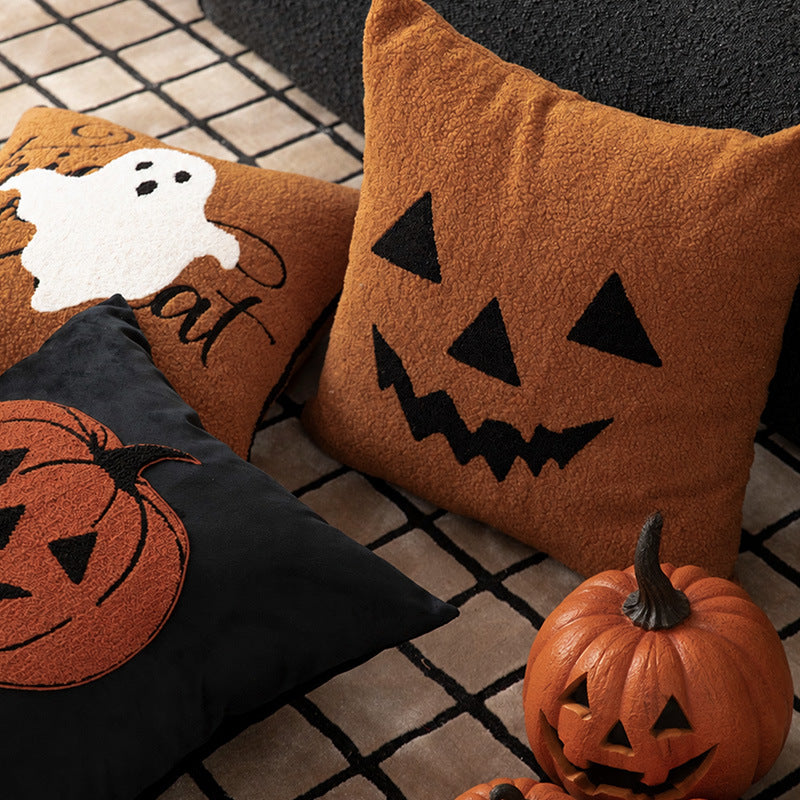 Decorative Halloween cushion cover with embroidered ghost