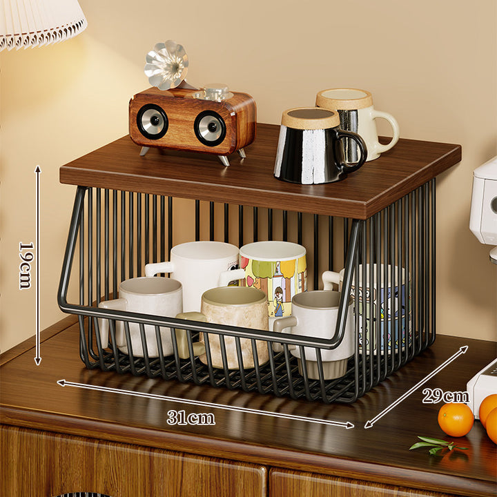 Mobile Four-Tier Kitchen Pantry Organizer Cart with Wood Top and Rolling Wire Baskets