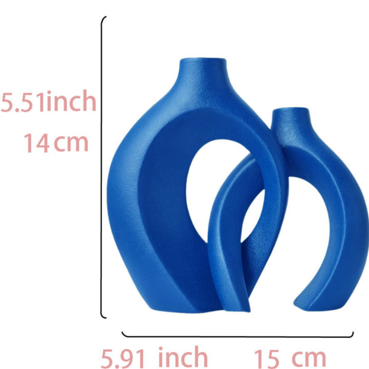 Modern Sculptural Hollow-Ring Ceramic Tabletop Vase Set With Minimalist Asymmetrical Silhouette