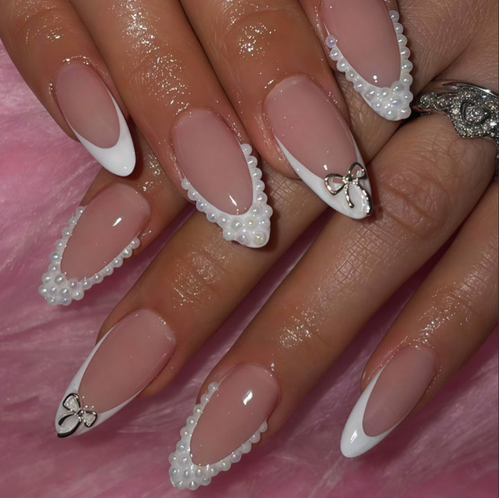Elegant Acrylic Press-On Nail Set with Pearl and Bow Accents Kalsten
