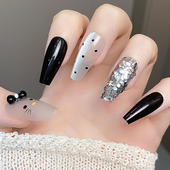Glamorous Press-On Nail Set with Decorative Gemstone Accents Kalsten
