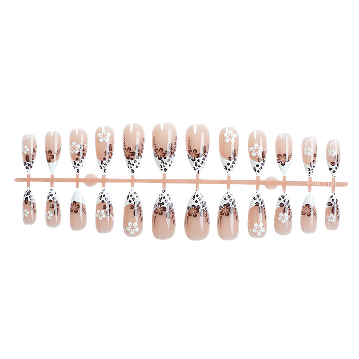 Artistic Press-On Nail Set with Floral and Leopard Design Kalsten