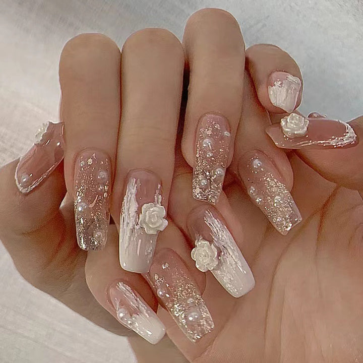 Elegant artificial nails with glitter and flower decoration Kalsten