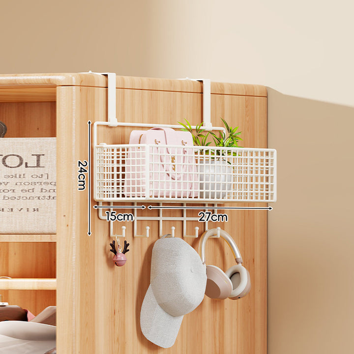 Over-the-Door Metal Grid Hanging Organizer with Four Stackable Baskets and Hooks