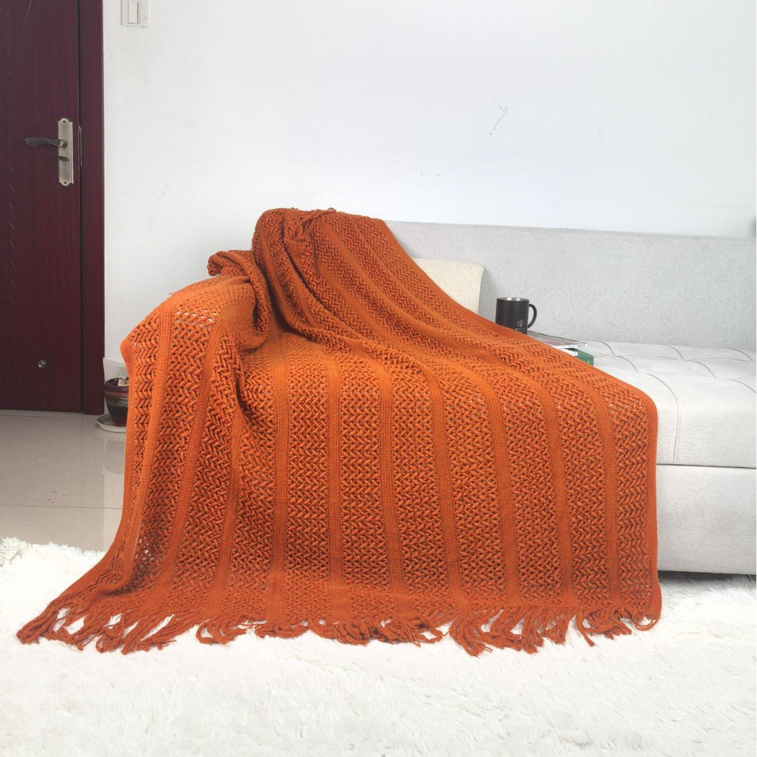 Handcrafted Textured Knit Throw Blanket Kalsten