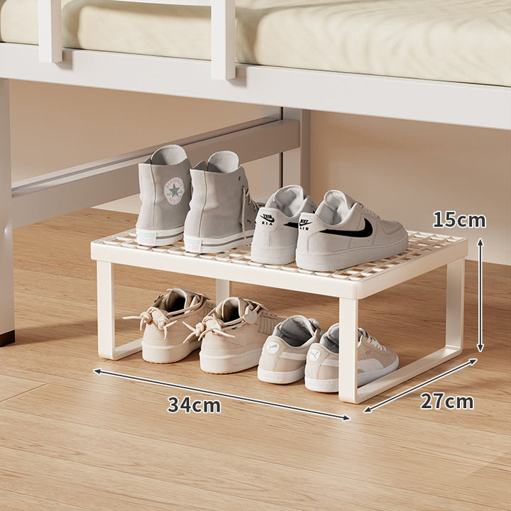 Low-Profile Stackable Shoe Riser Shelf with Ventilated Grid Top for Under-Bed and Entryway