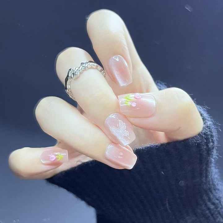 Decorative Press-On Nail Art Set with Cute Bow Accents Kalsten