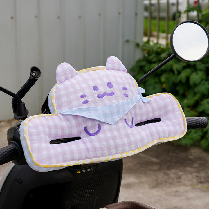 Padded handlebar mittens for scooter with cute plush cat design