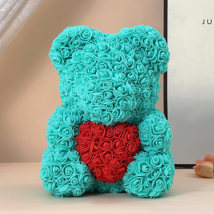 Handcrafted Rose-Foam Teddy Bear Gift Sculpture With Heart Accent