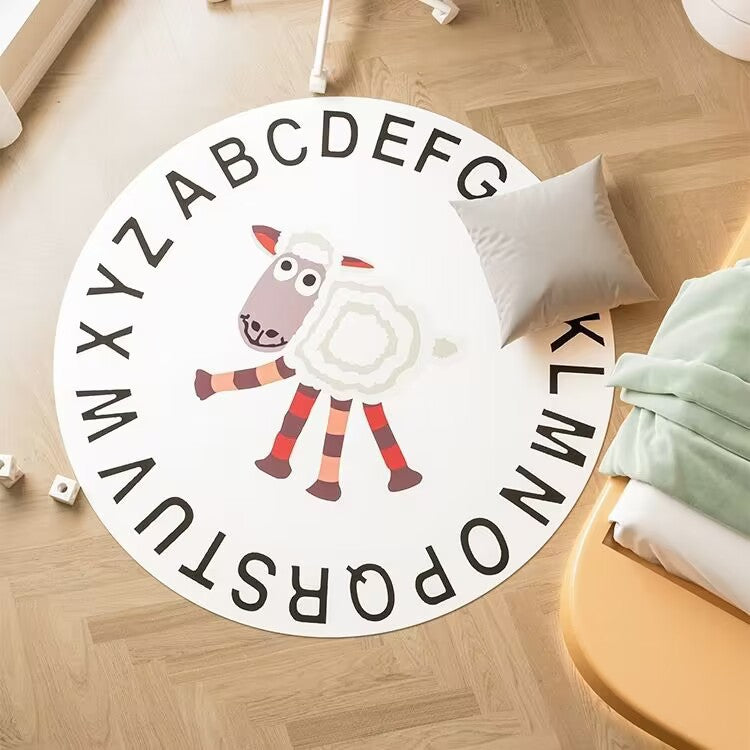 Round Educational Alphabet Play Rug with Sheep Illustration