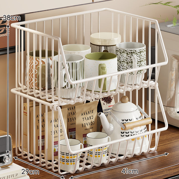 Four-Tier Tall Rolling Wire Pantry and Mug Storage Cart with Deep Slanted Baskets