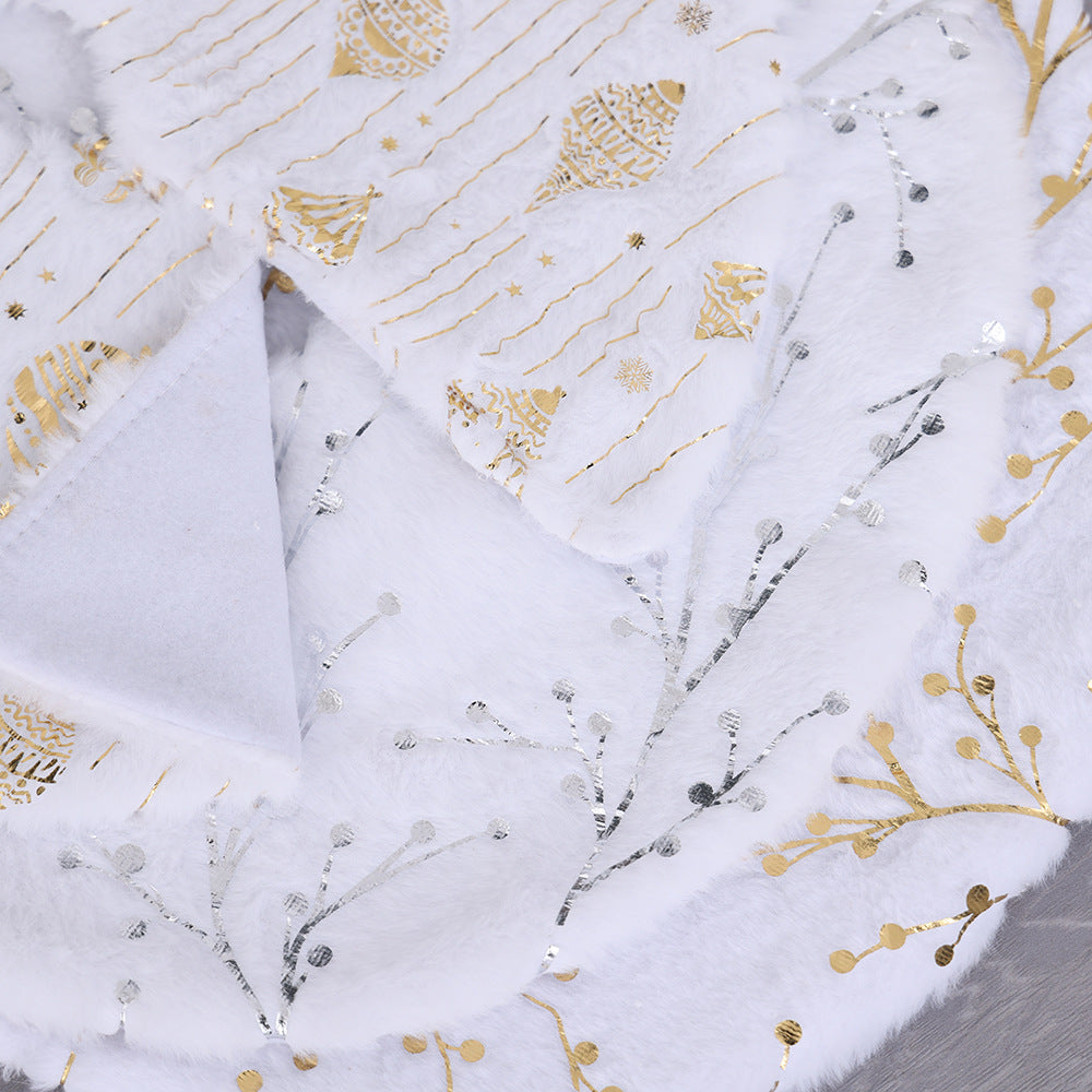 Plush Round Faux Fur Christmas Tree Skirt With Gold Star Print And Center Slit Closure