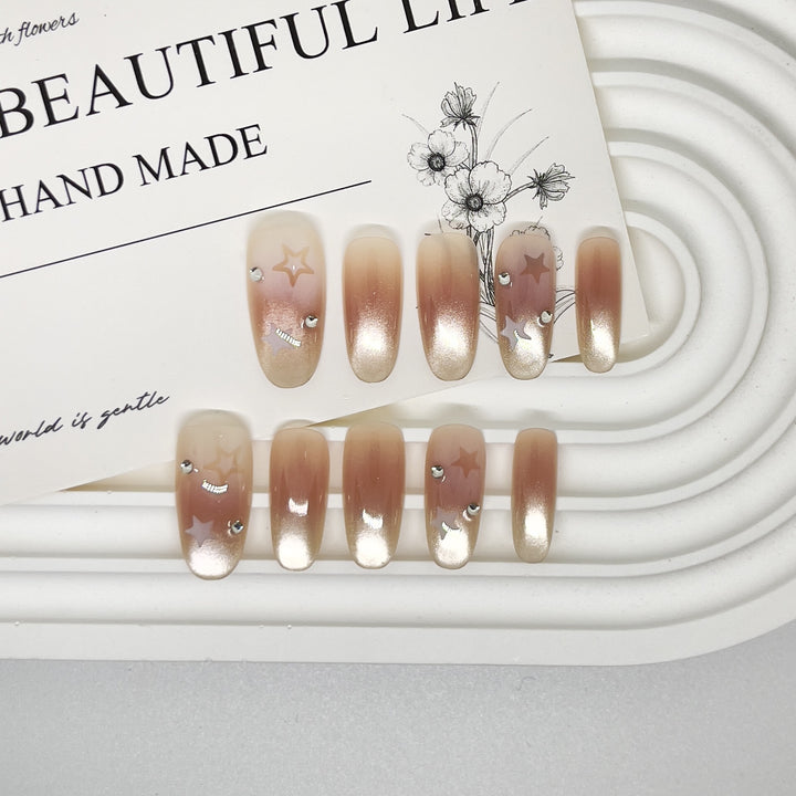 Artistic Press-On Nail Art Set with Star Accents
