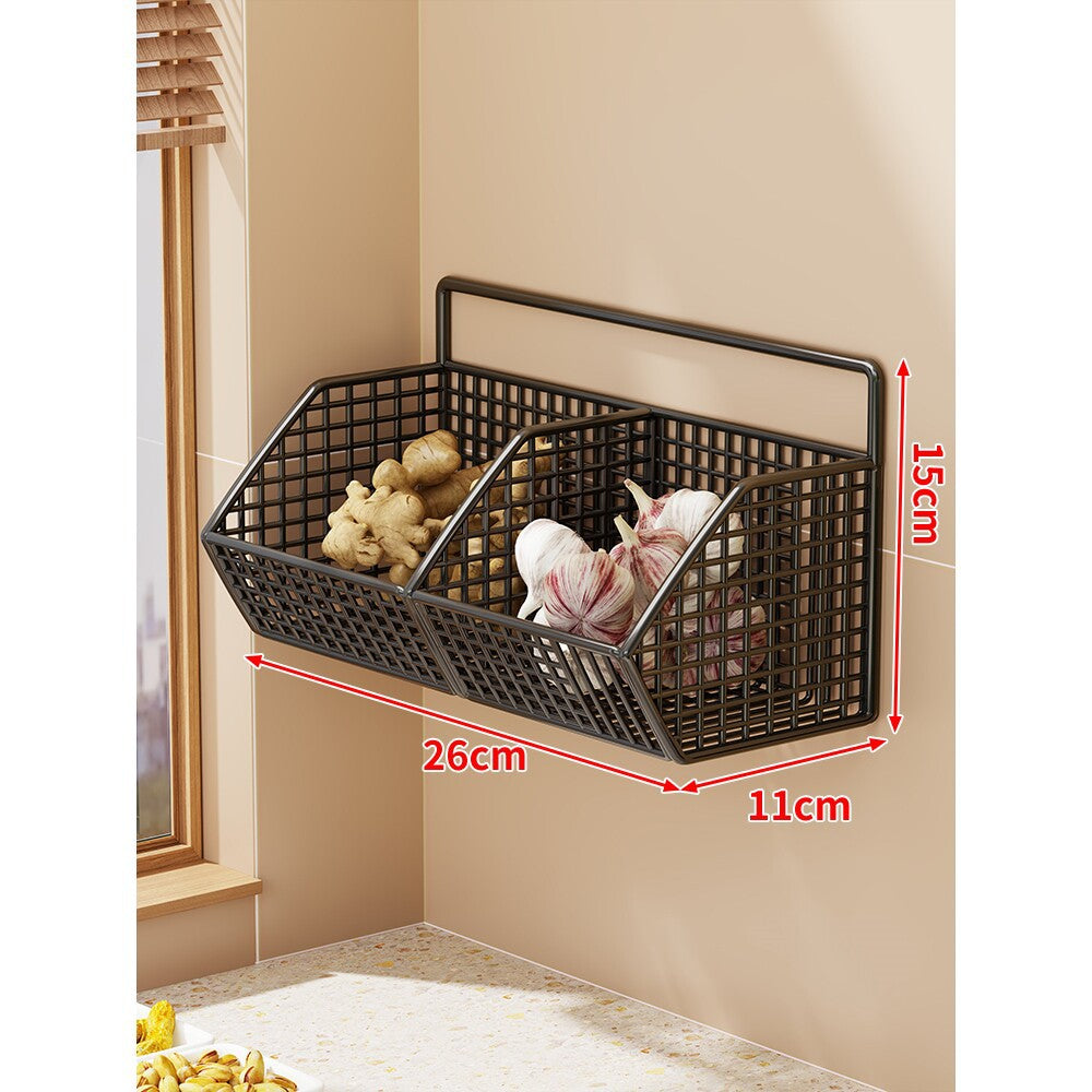 Wall-Mounted Double-Tier Kitchen Storage Baskets