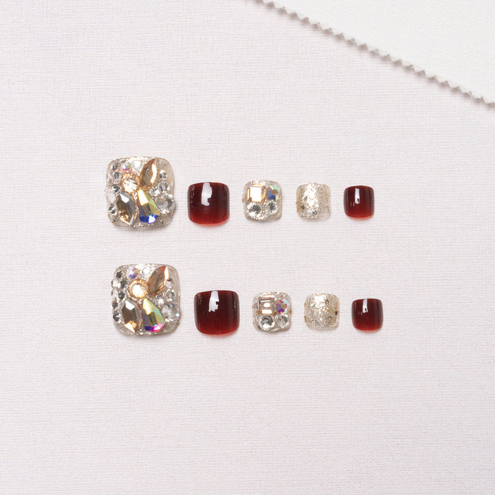 Rhinestone Embellished Pedicure Nail Art