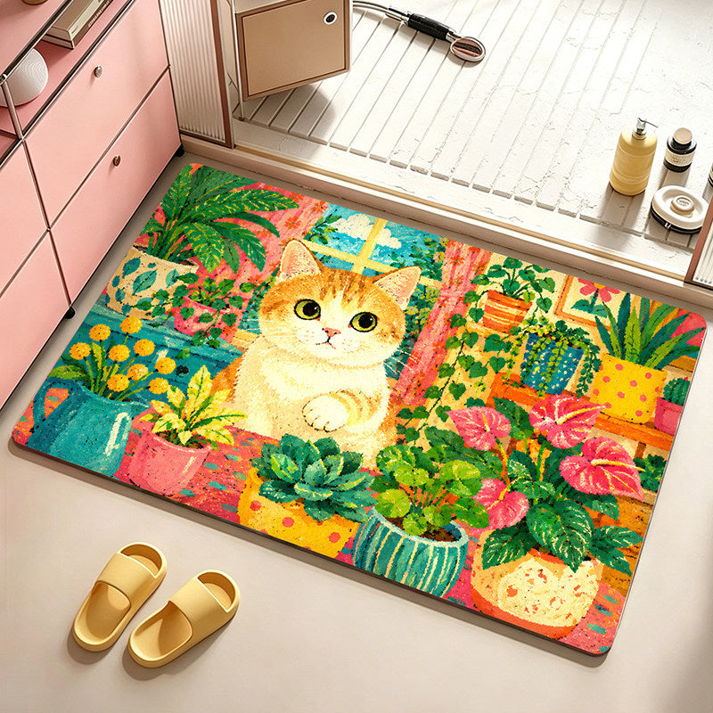 Artistic Cat-Themed Bath Mat