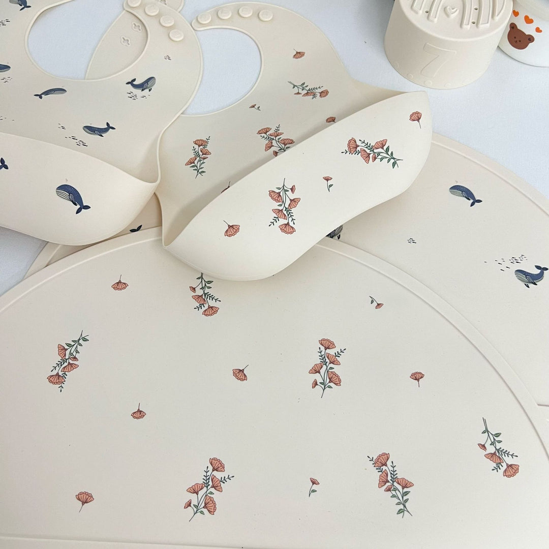 Silicone Suction Placemat with Whale Print and Raised Edge