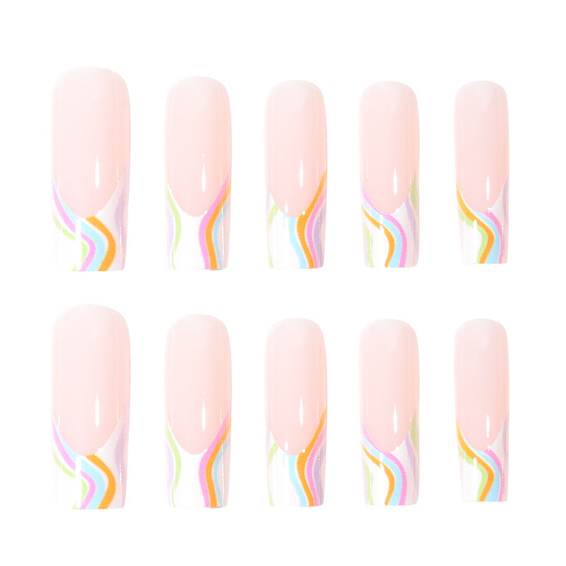Artistic Press-On Nails with Colorful Wave Design Kalsten