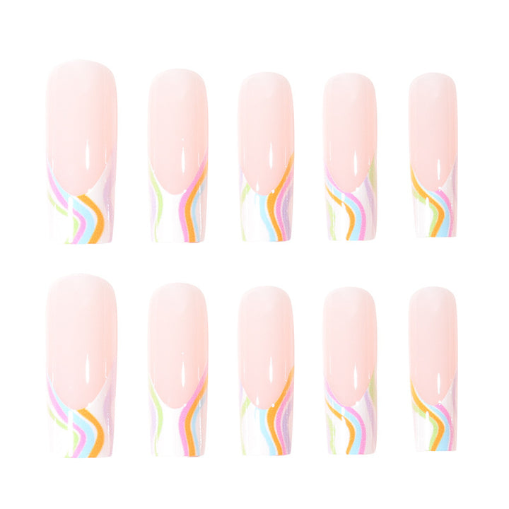 Artistic Press-On Nails with Colorful Wave Design Kalsten