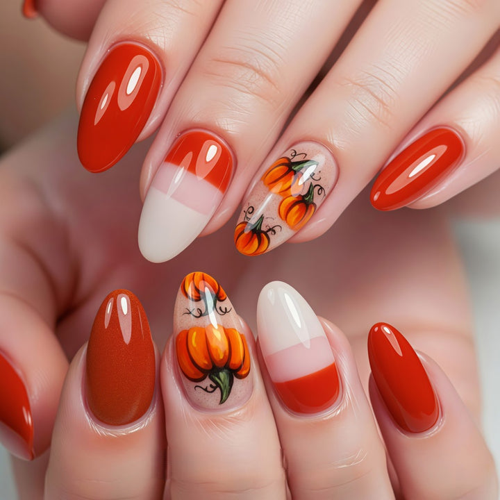 Artificial nails with autumn pumpkin design Kalsten