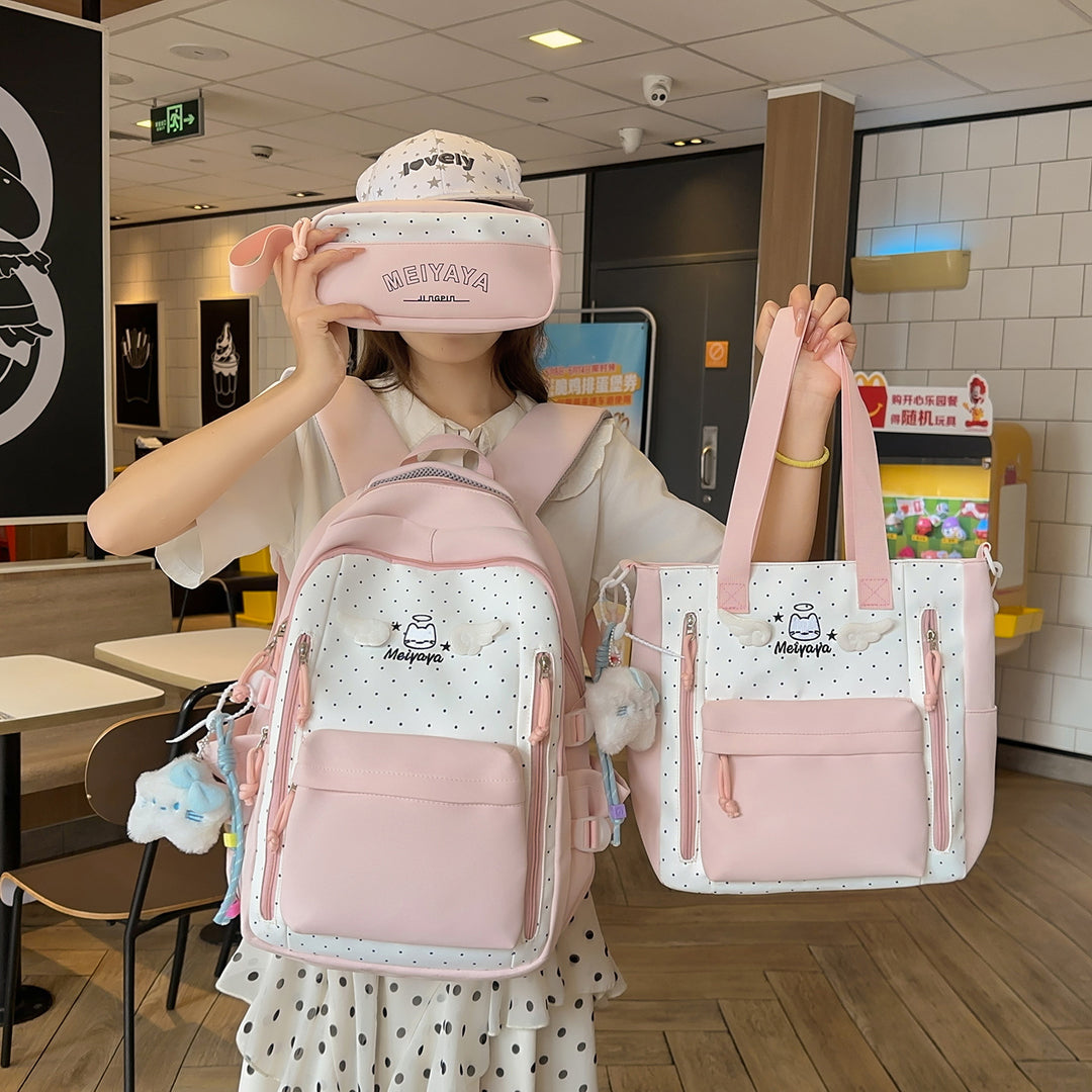 Stylish Dot-Printed Backpack with Decorative Accents Kalsten
