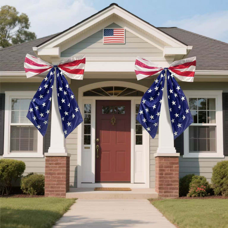 Unisex nan large decorative bow made of polyester with extra long ribbons and star pattern for door and wall decoration Kalsten
