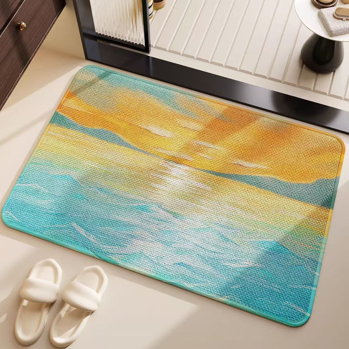 Artistic Ocean-Inspired Bath Mat for Bathroom