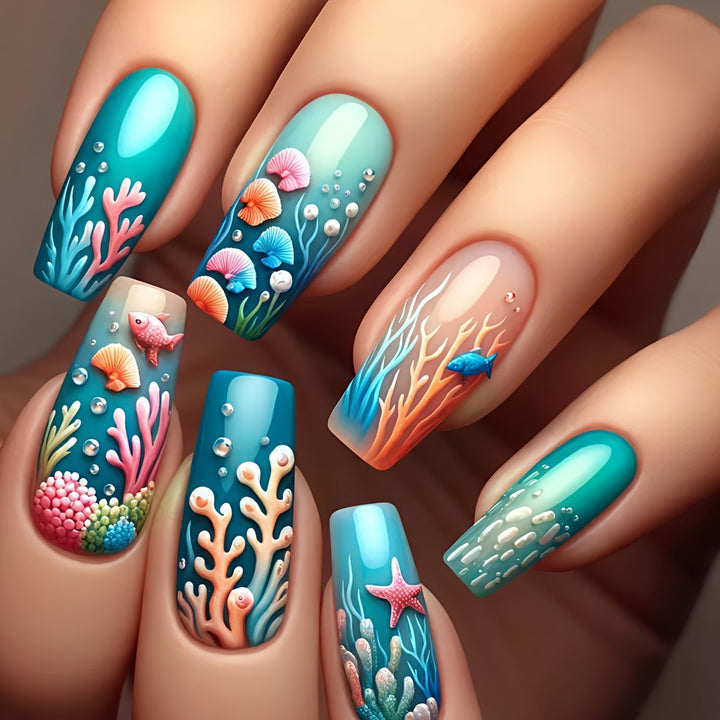 Art nails with filigree underwater motif Kalsten