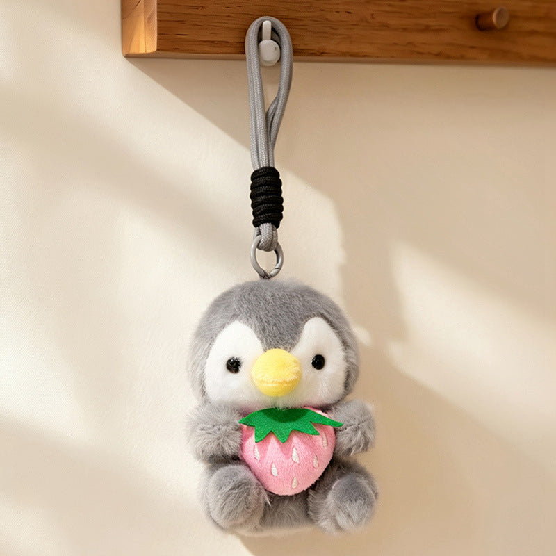 Plush Calico Cat Strawberry Mini Bag Charm Keychain with Soft Rope Loop & Metal Clip Kalsten