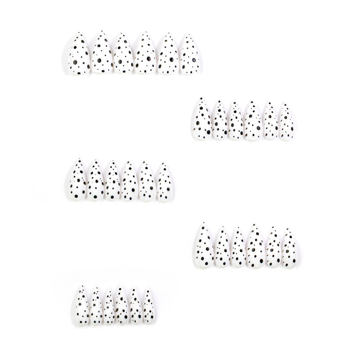 Stylish Pointed Press-On Nail Art Set with Polka Dot Design