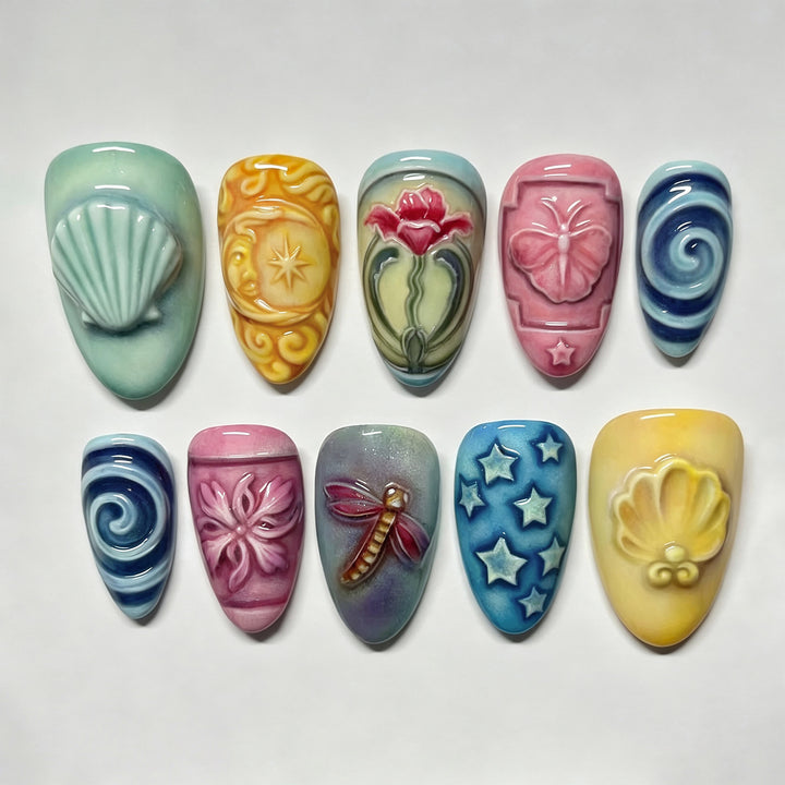Artistic Decorative Summer-Themed Press-On Nails