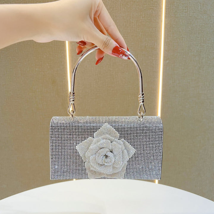 Rhinestone-Embellished Floral Clutch