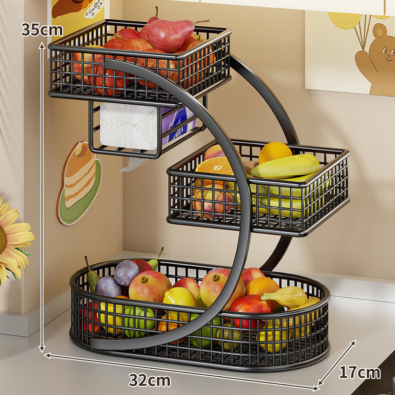 Three-Tier Curved Metal Mesh Countertop Fruit and Produce Storage Stand